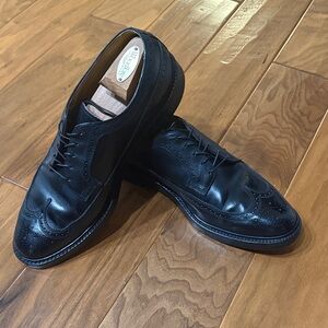 Vintage Florsheim Imperial Black Leather Long Wingtip Oxfords 11E